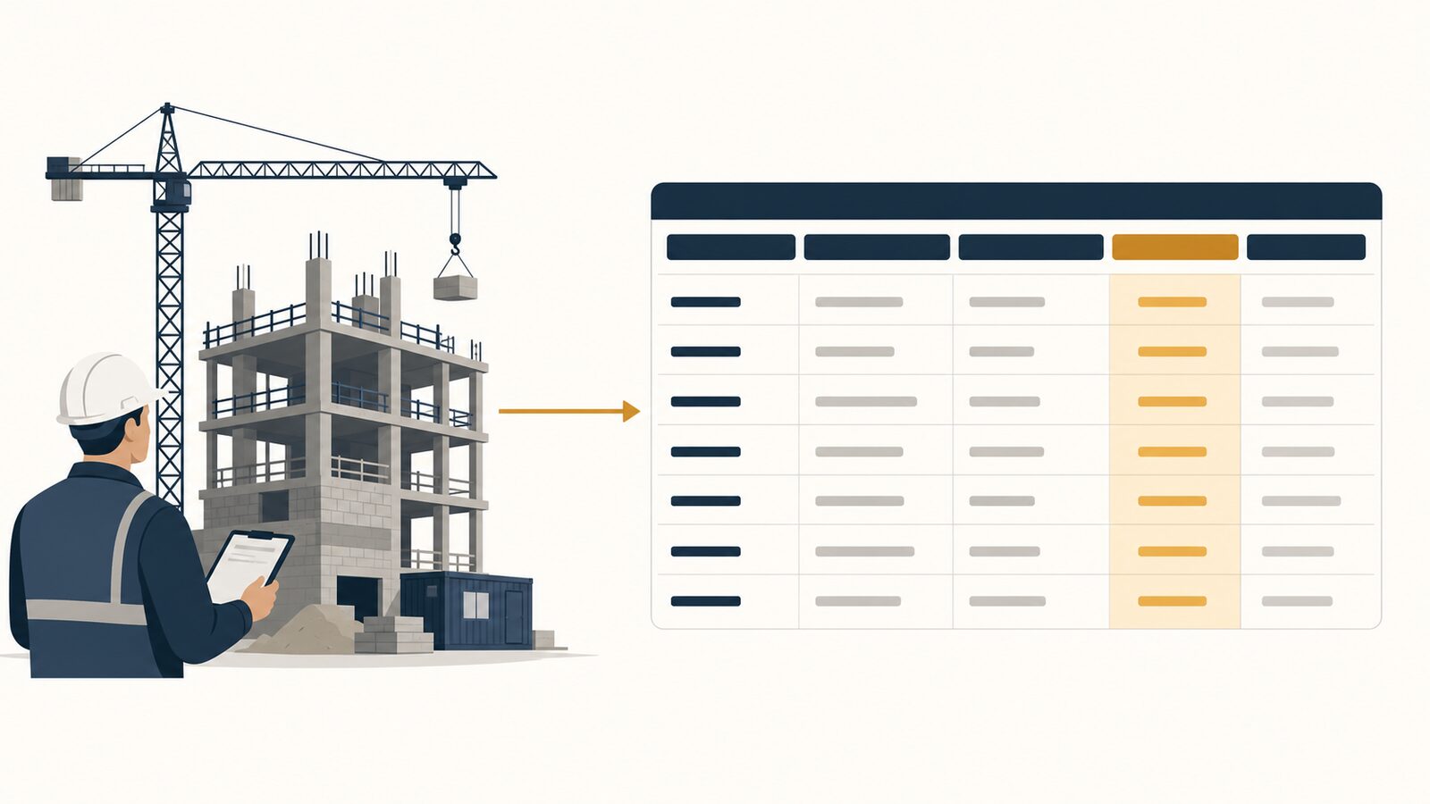 Split diagram: a project manager's ETC entry feeding the EAC column on a construction WIP schedule.