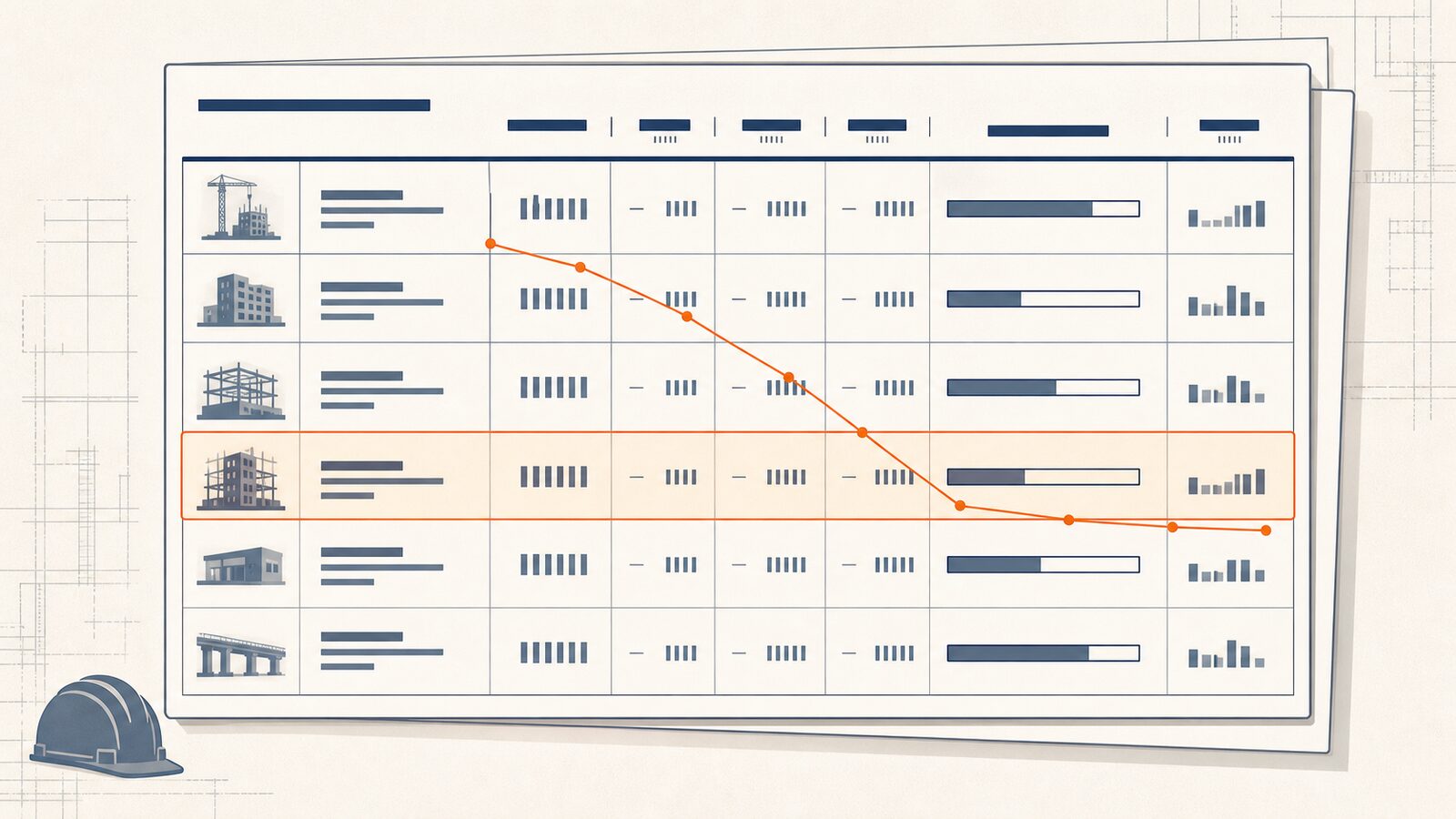A construction work-in-progress schedule with earned, billed, and over/under columns