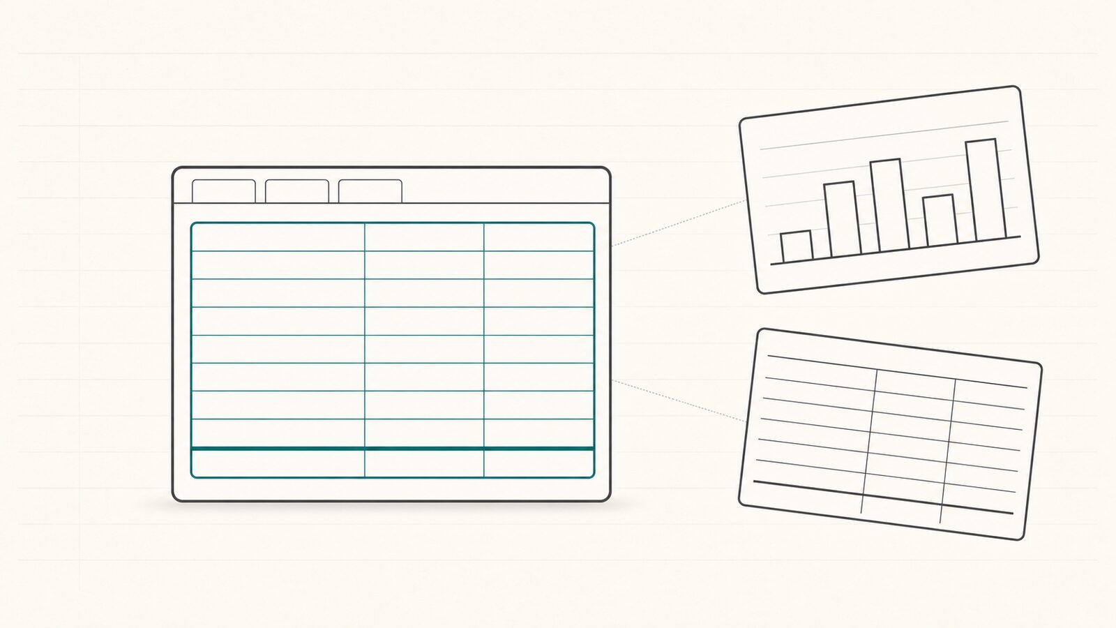 Three WIP tool types as panels: one nested inside a Procore frame, two floating outside as separate dashboards.